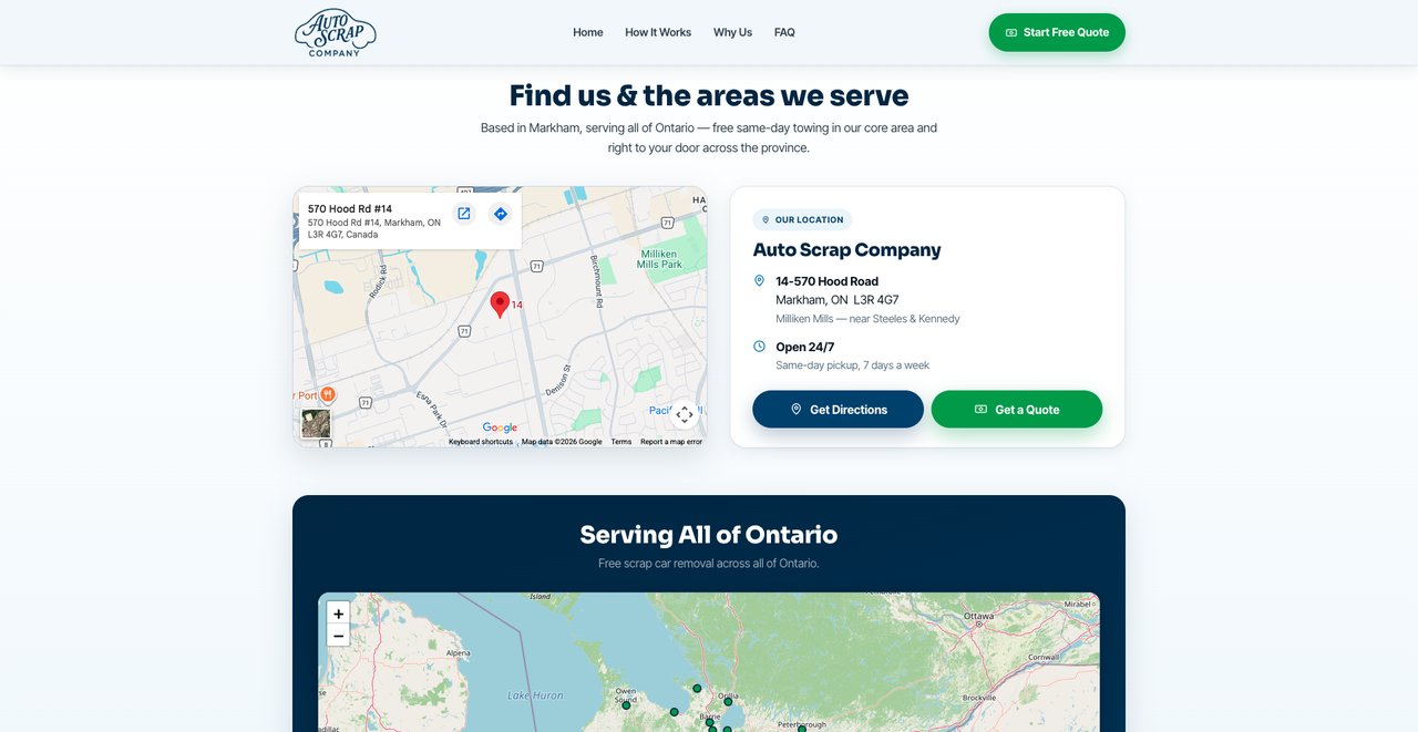 Website we built — service area map