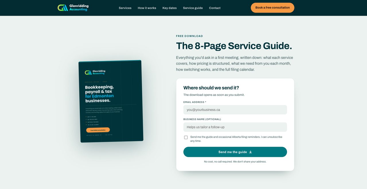 Website we built — free guide download page