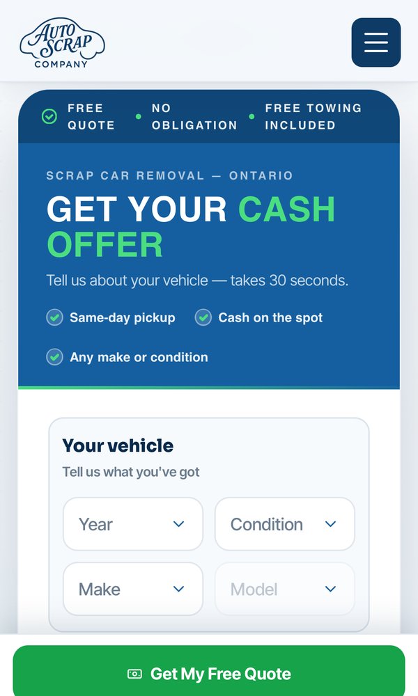 Mobile website we built — cash offer form