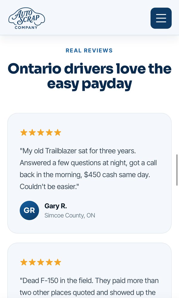 Mobile website we built — customer reviews